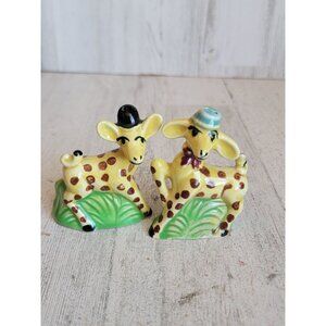 Japan ceramic giraffe salt‎ pepper shaker miniature set decor vintage